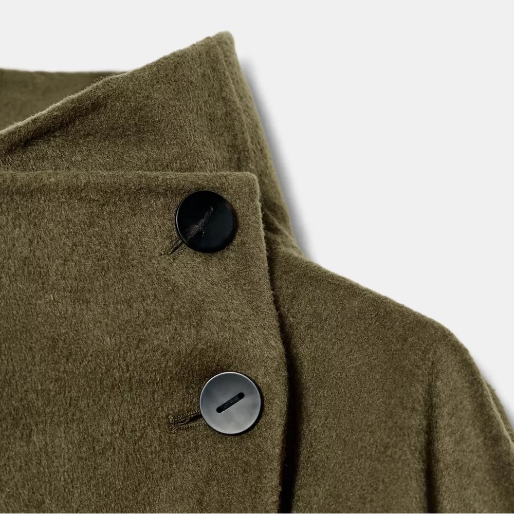 ZARA HIGH COLLAR WOOL BLEND COAT ZW COLLECTION - FUNNEL NECK BELTED JACKET - Picture 4 of 4